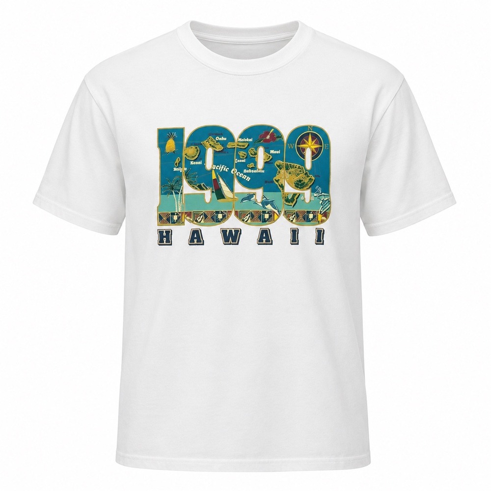Tultex Vintage 1999 Hawaii Souvenir Graphic Tee‎ M White 90s Cotton Island Map